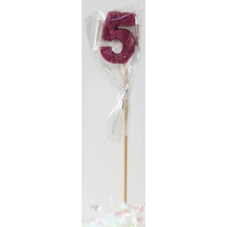 Alpen Occasions Birthday Candles Number 5 Long Stick Glitter Pink 447505