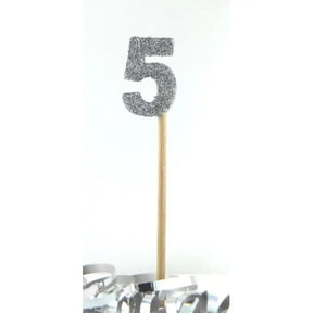 Alpen Occasions Birthday Candles Number 5 Long Stick Glitter Silver 447905