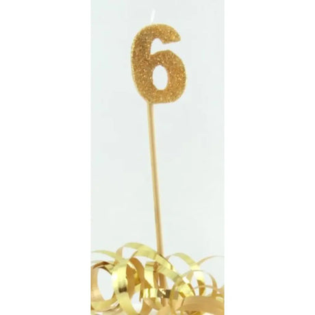 Alpen Occasions Birthday Candles Number 6 Long Stick Glitter Gold 447806