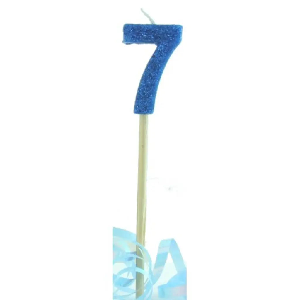 Alpen Occasions Birthday Candles Number 7 Long Stick Glitter Blue 447707