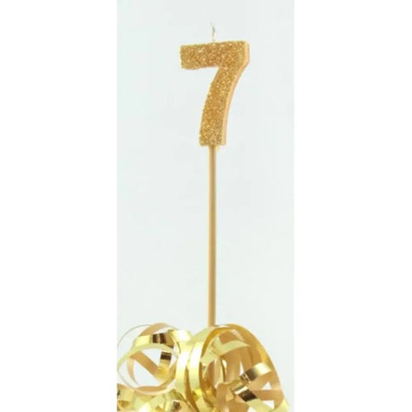 Alpen Occasions Birthday Candles Number 7 Long Stick Glitter Gold 447807