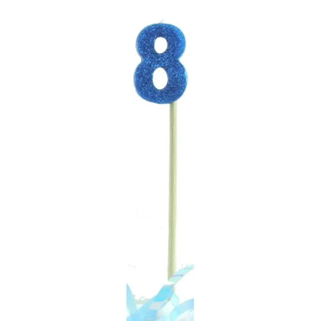Alpen Occasions Birthday Candles Number 8 Long Stick Glitter Blue 447708