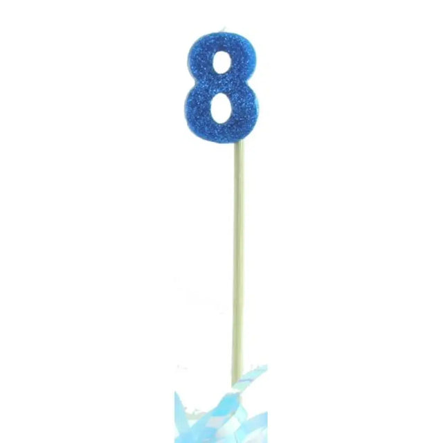 Alpen Occasions Birthday Candles Number 8 Long Stick Glitter Blue 447708