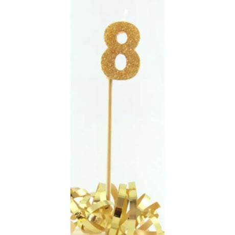 Alpen Occasions Birthday Candles Number 8 Long Stick Glitter Gold 447808