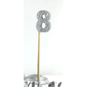 Alpen Occasions Birthday Candles Number 8 Long Stick Glitter Silver 447908