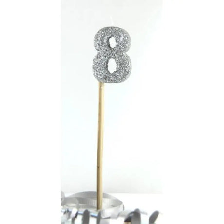 Alpen Occasions Birthday Candles Number 8 Long Stick Glitter Silver 447908