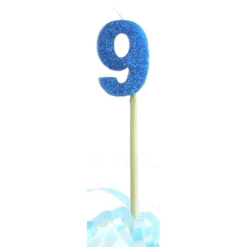 Alpen Occasions Birthday Candles Number 9 Long Stick Glitter Blue 447709