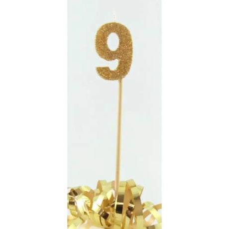 Alpen Occasions Birthday Candles Number 9 Long Stick Glitter Gold 447809