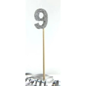 Alpen Occasions Birthday Candles Number 9 Long Stick Glitter Silver 447909