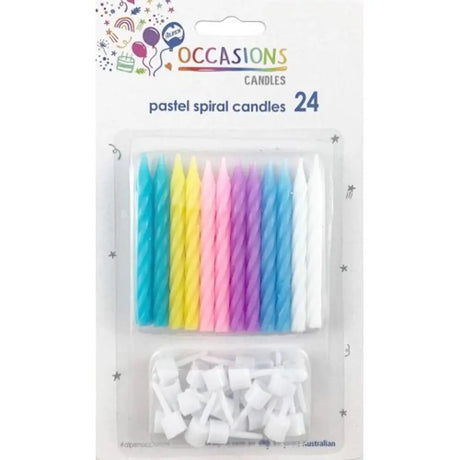 Alpen Occasions Birthday Candles Pastel With Holders Assorted Colours 24Pk 431127