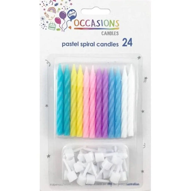 Alpen Occasions Birthday Candles Pastel With Holders Assorted Colours 24Pk 431127