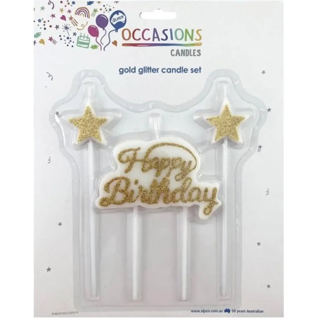Alpen Occasions Birthday Candles Plaque With Stars Glitter Gold 431117
