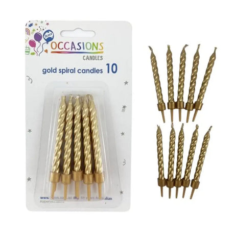 Alpen Occasions Birthday Candles Spiral With Holders Gold 10Pk 431131