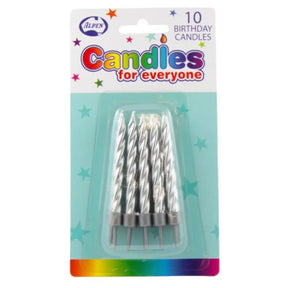 Alpen Occasions Birthday Candles Spiral With Holders Silver 10Pk 431133