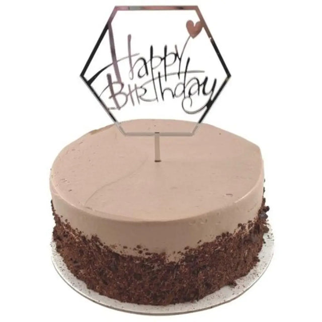 Alpen Occasions Cake Topper Acrylic Happy Birthday Hex Silver 443023