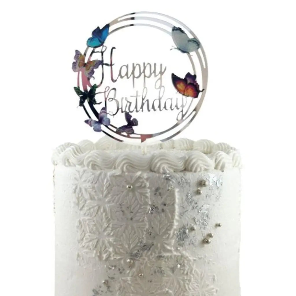 Alpen Occasions Cake Topper Acrylic Happy Birthday With Butterflies 443045