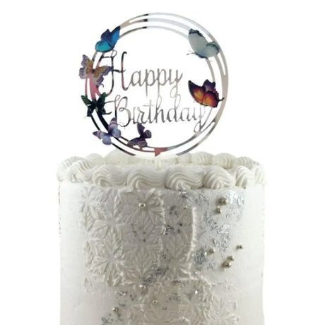 Alpen Occasions Cake Topper Acrylic Happy Birthday With Butterflies 443045