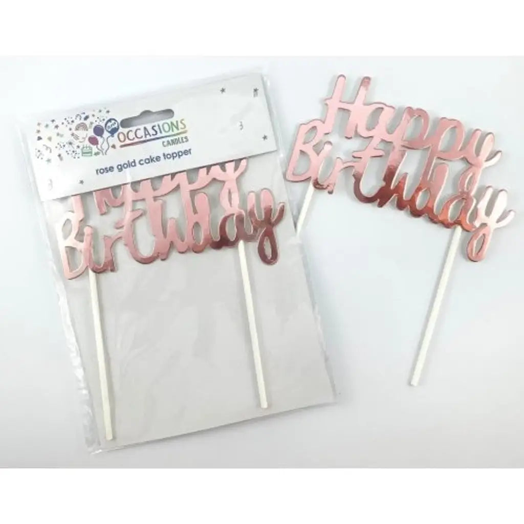 Alpen Occasions Cake Topper Happy Birthday Metallic Rose Gold 443003
