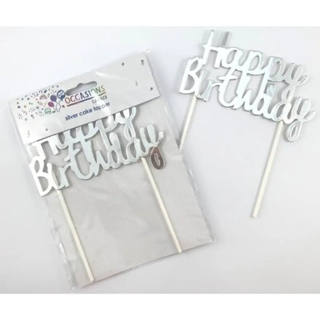 Alpen Occasions Cake Topper Happy Birthday Metallic Silver 443001