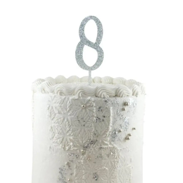 Alpen Occasions Cake Topper Number 8 Glitter Silver 443168