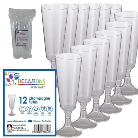 Alpen Occasions Clear Plastic Reusable Champagne Flutes 145ml 12Pk 378551