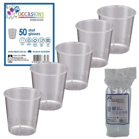 Alpen Occasions Clear Plastic Reusable Shot Cups 30ml 50Pk 378563