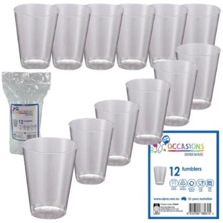 Alpen Occasions Clear Plastic Reusable Tumblers 200ml 12Pk 378561