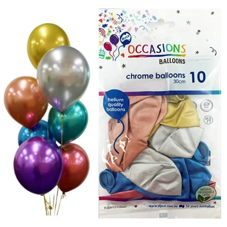 Alpen Occasions Latex Balloon Chrome Assorted 30cm 10Pk 203170