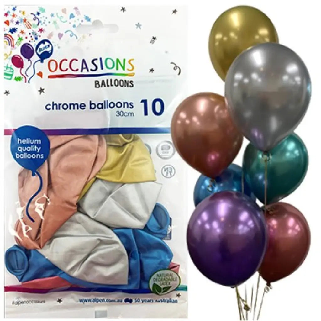 Alpen Occasions Latex Balloon Chrome Assorted 30cm 10Pk 203170