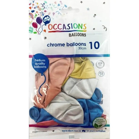 Alpen Occasions Latex Balloon Chrome Assorted 30cm 10Pk 203170