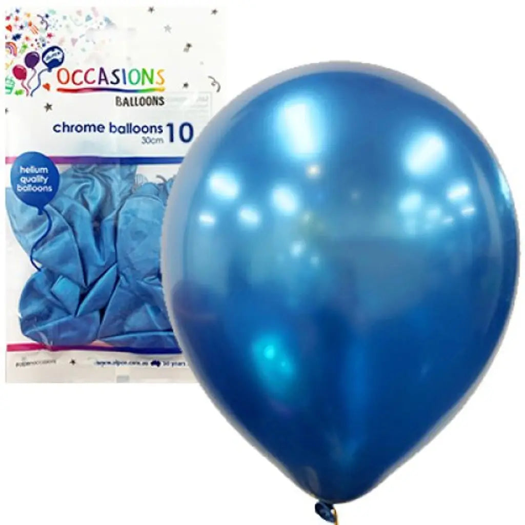 Alpen Occasions Latex Balloon Chrome Blue 30cm 10Pk 203174