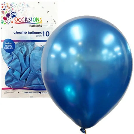 Alpen Occasions Latex Balloon Chrome Blue 30cm 10Pk 203174