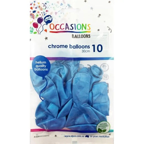 Alpen Occasions Latex Balloon Chrome Blue 30cm 10Pk 203174