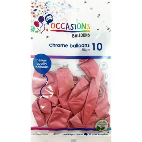 Alpen Occasions Latex Balloon Chrome Pink 30cm 10Pk 203175