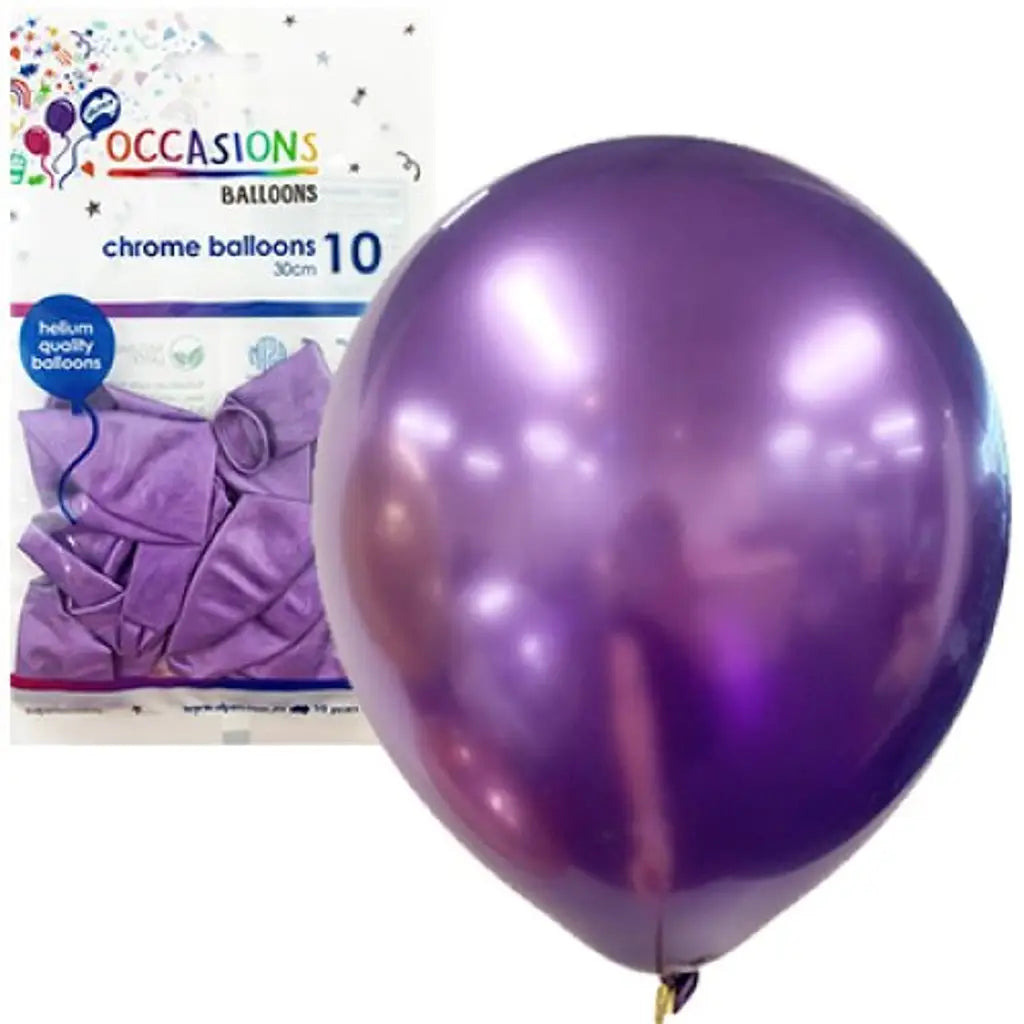Alpen Occasions Latex Balloon Chrome Purple 30cm 10Pk 203177