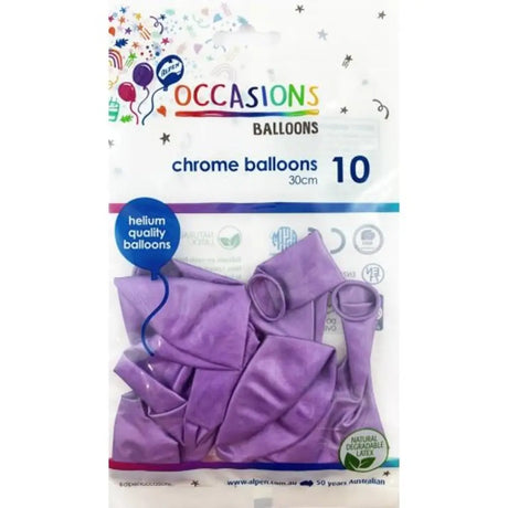 Alpen Occasions Latex Balloon Chrome Purple 30cm 10Pk 203177