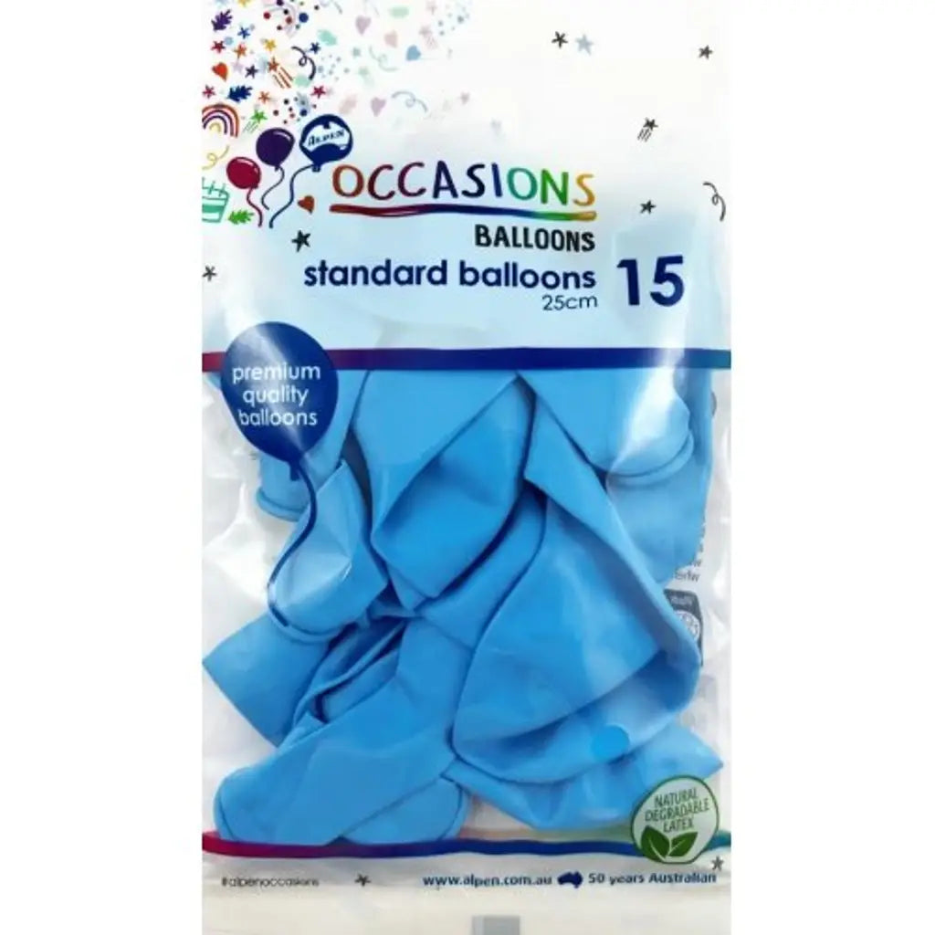 Alpen Occasions Latex Balloon Light Blue 25cm 15Pk 203451