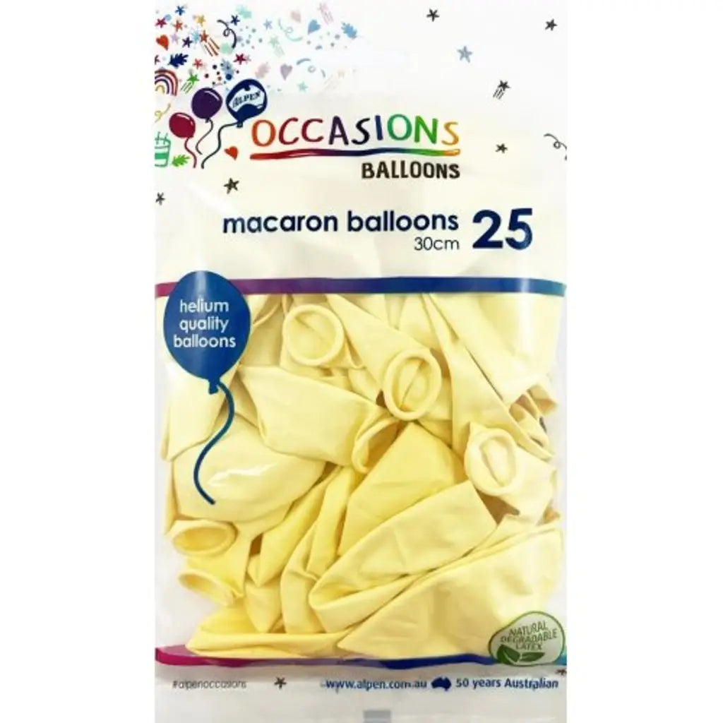 Alpen Occasions Latex Balloon Macaron Lemon 30cm 25Pk 203195