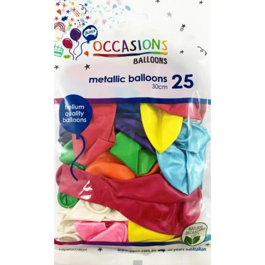 Alpen Occasions Latex Balloon Metallic Assorted 30cm 25Pk 203140