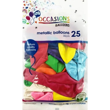 Alpen Occasions Latex Balloon Metallic Assorted 30cm 25Pk 203140
