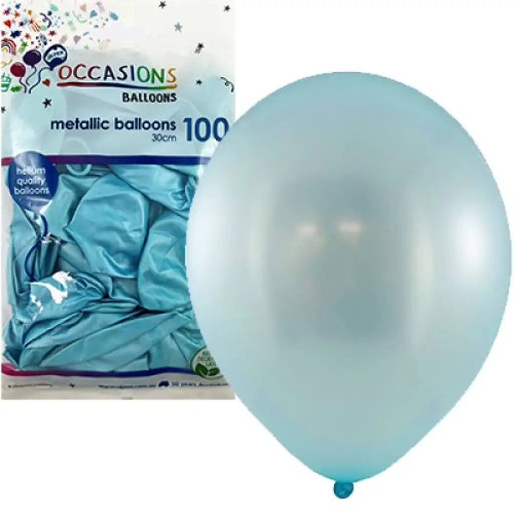 Alpen Occasions Latex Balloon Metallic Light Blue 30cm 100Pk 203240