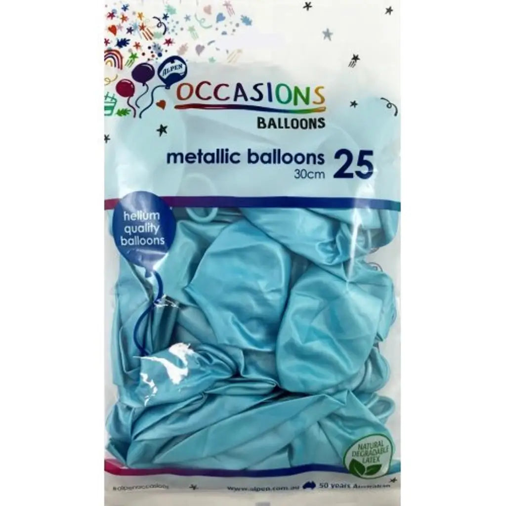 Alpen Occasions Latex Balloon Metallic Light Blue 30cm 25Pk 203150