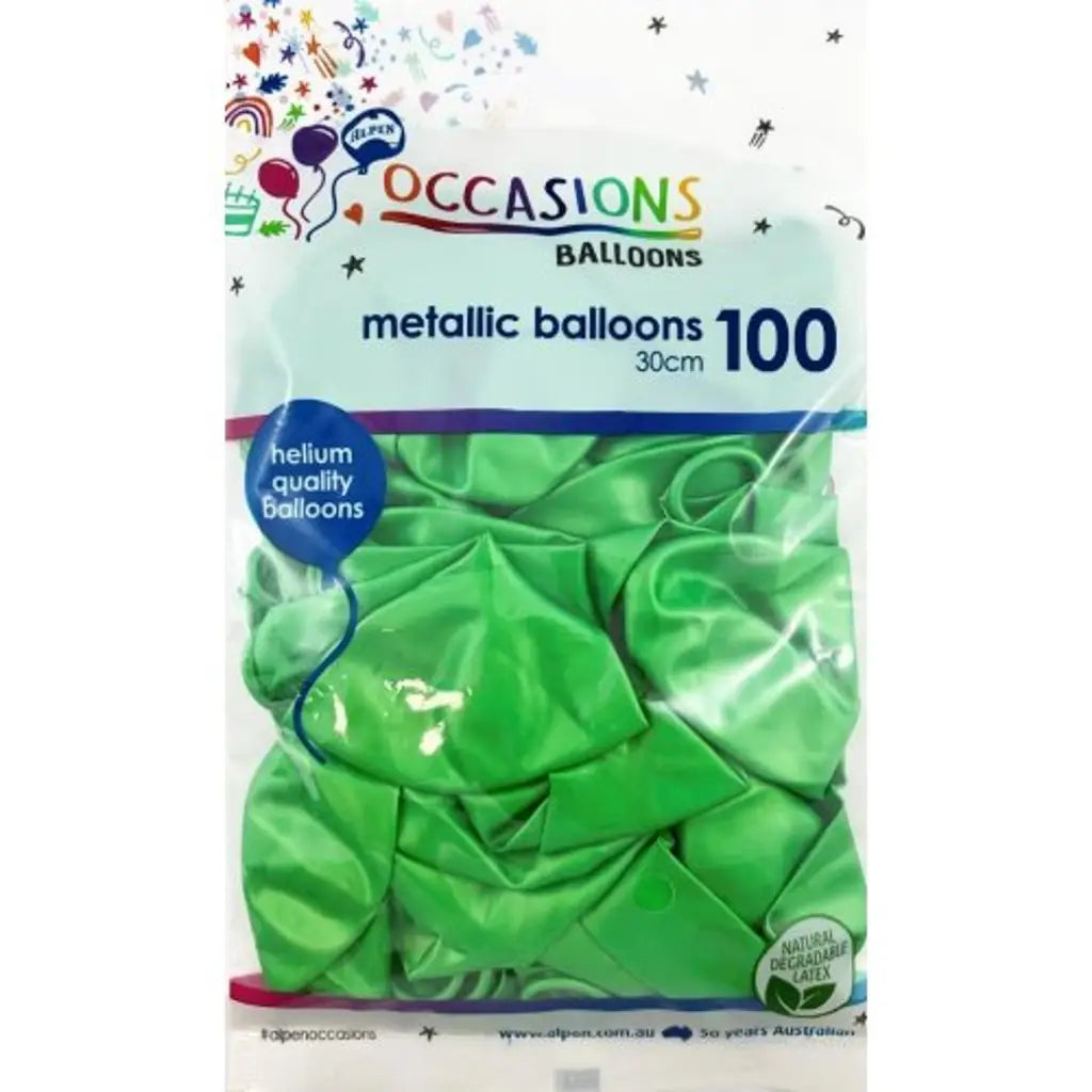 Alpen Occasions Latex Balloon Metallic Lime 30cm 100Pk 203233