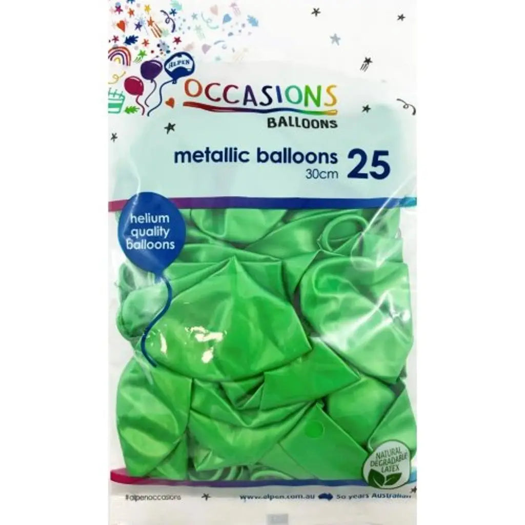Alpen Occasions Latex Balloon Metallic Lime 30cm 25Pk 203143