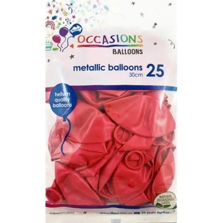 Alpen Occasions Latex Balloon Metallic Red 30cm 25Pk 203141