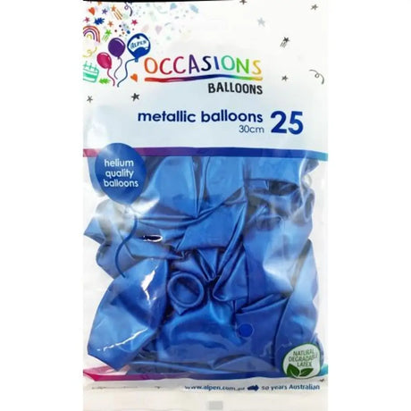 Alpen Occasions Latex Balloon Metallic Royal Blue 30cm 25Pk 203142