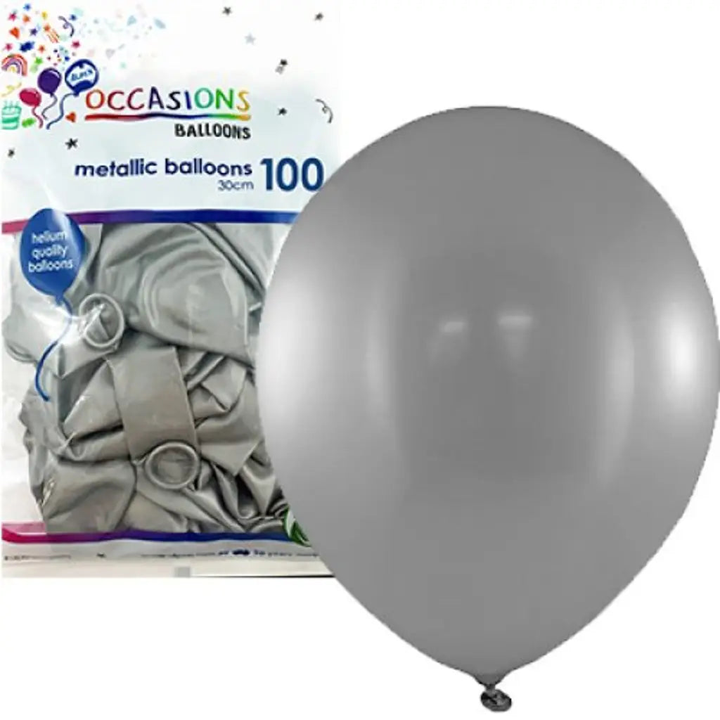Alpen Occasions Latex Balloon Metallic Silver 30cm 100Pk 203241