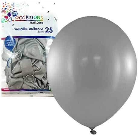 Alpen Occasions Latex Balloon Metallic Silver 30cm 25Pk 203151