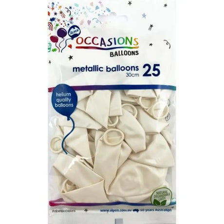 Alpen Occasions Latex Balloon Metallic White 30cm 25Pk 203146