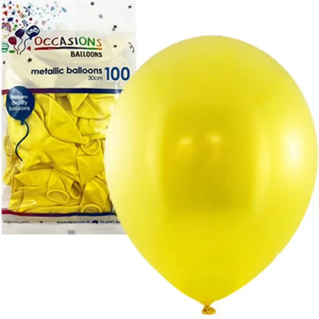Alpen Occasions Latex Balloon Metallic Yellow 30cm 100Pk 203235